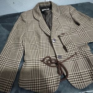 Brown Houndstooth Blazer with Belt